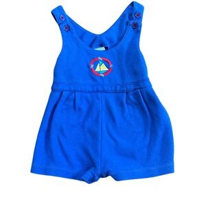 Vintage Sailboat Bubble Romper 24M Blue Nautical Sleeveless Snap Bottom Sunsuit